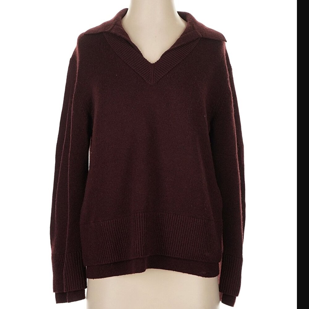 Vince Collared Double Layer Pullover Sweater Black Rose Burgundy Womens Small S